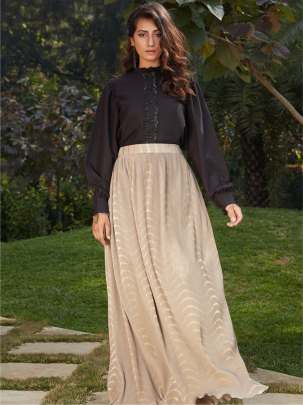 Black Cotton Casual Wear Printed Readymade Skirt With Top Top