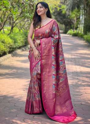 Dark Pink Kanchi Pattu Silk Traditional Wear Weaving Saree Saree