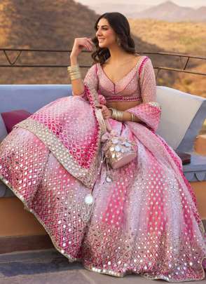 Pink Georgette Reception Wear Mirror Work Lehenga Choli