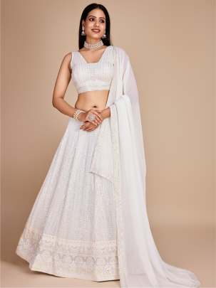 White Faux Georgette Wedding Wear Lehenga Choli with Sequins Work